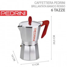 Caffettiera Pedrini Brillant Modello Kaffettiera Manico Rosso fino a 6 Tazze