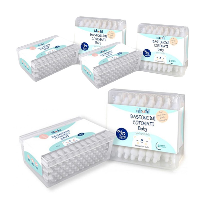 Cotton fioc in cotone bastoncini cotonati Baby biodegradabili 6 pacchi da 56pz