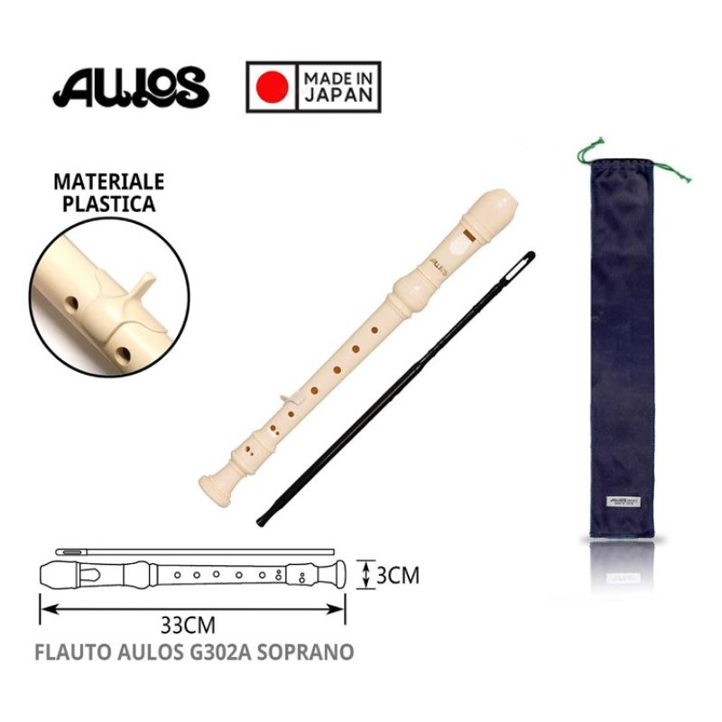 Aulos Aulos 302A Flauto Dolce 2 PEZZI Soprano Diteggiatura Tedesca ...
