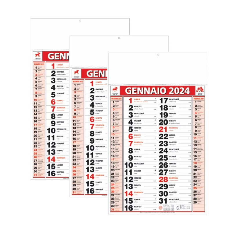 Calendario 2024 Olandesi Olandese da Muro Rosso Numeri Grandi Maxi 3PZ
