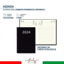 Agenda giornaliera 2024 15x21 cm sabato domenica separati carta ecologica nera