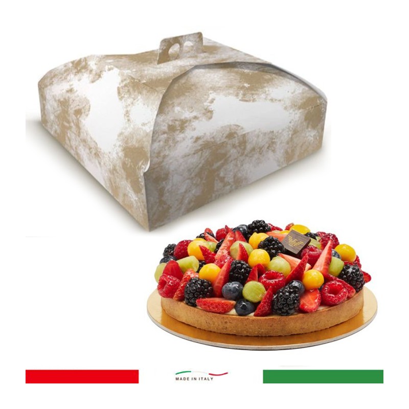 Scatola porta torte in Cartone spatolata bianca e oro misura quadrate 10 PZ