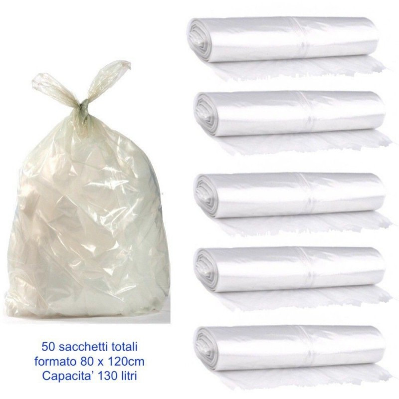 50 sacchetti buste 80x120 raccolta differenziata pattumiera immondizia 130 litri