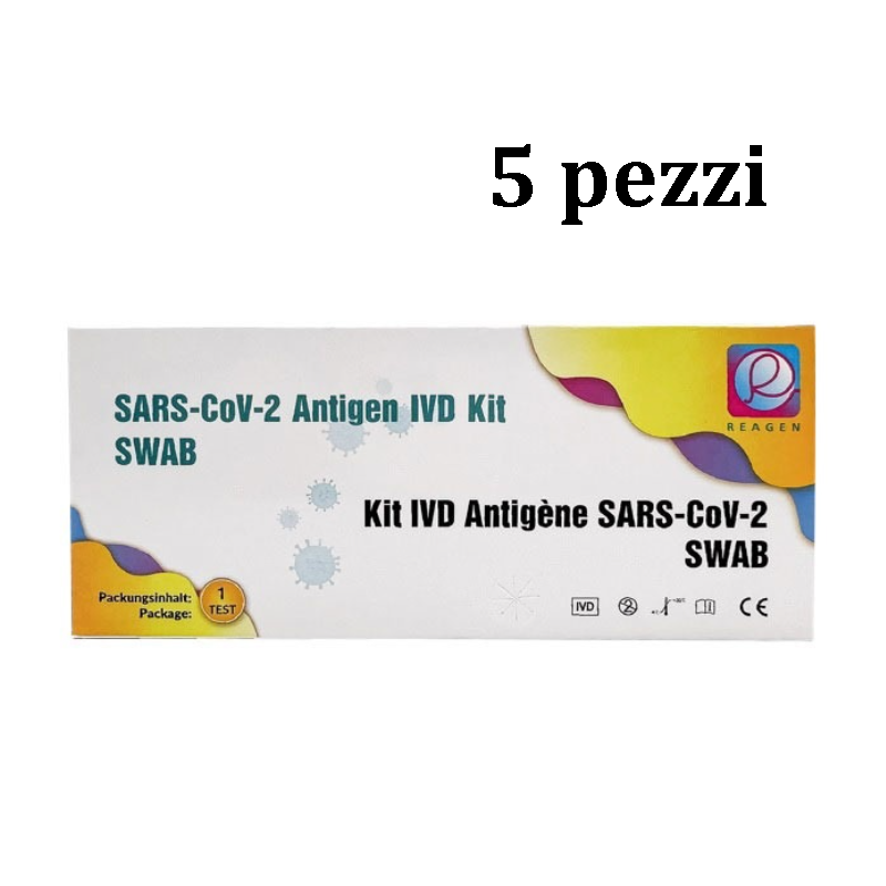 5 Tampone Tamponi Rapidi Sars-cov-2-covid Reagen 19 bocca e nasale 3 gocce