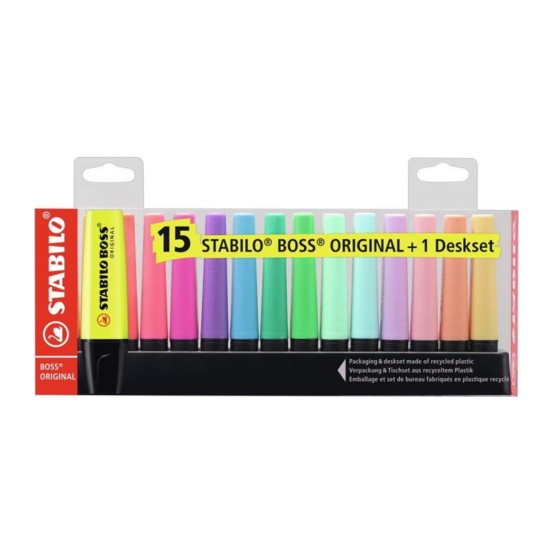 Evidenziatori STABILO BOSS ORIGINAL Pastel Desk-Set 15 pz 9 brillanti 6 pastello