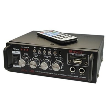 Amplificatore stereo microfono due ingressi USB karaoke radio FM AUX musica