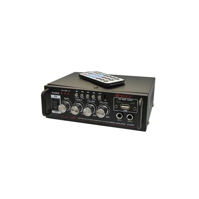 Amplificatore stereo microfono due ingressi USB karaoke radio FM AUX musica