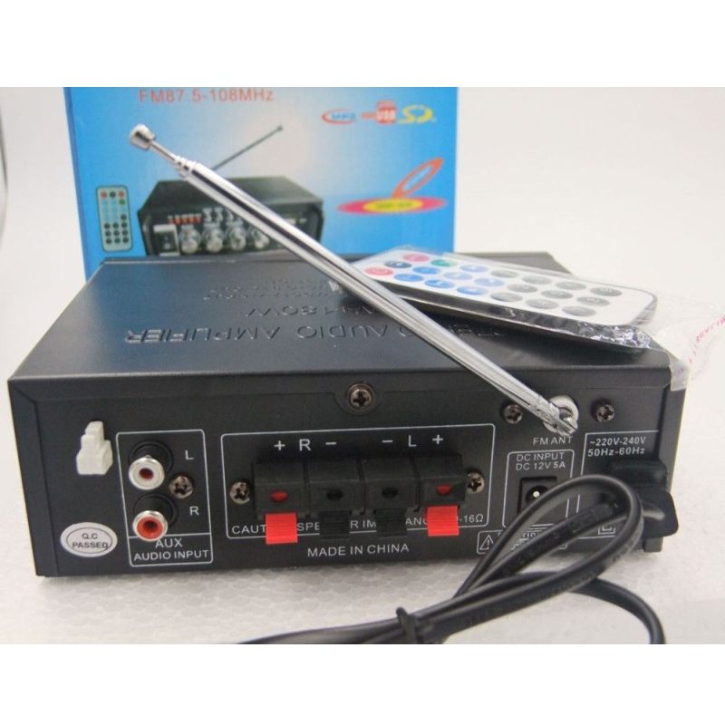 Amplificatore stereo microfono due ingressi USB karaoke radio FM AUX musica