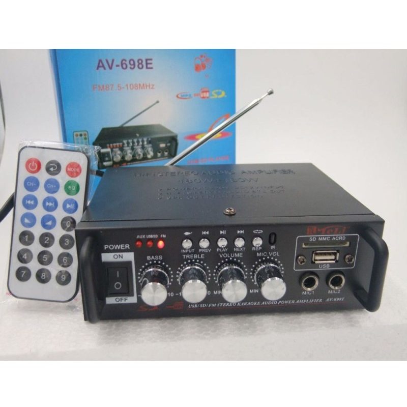 Amplificatore stereo microfono due ingressi USB karaoke radio FM AUX musica