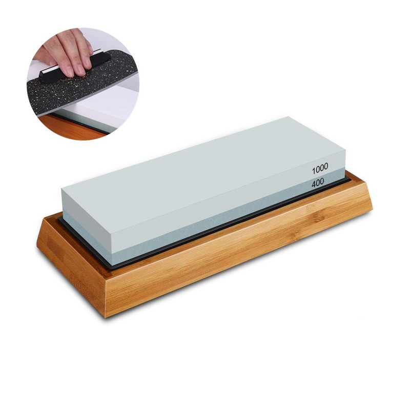 Pietra per affilare coltelli affilatura 400/1000 grana base bambù antiscivolo