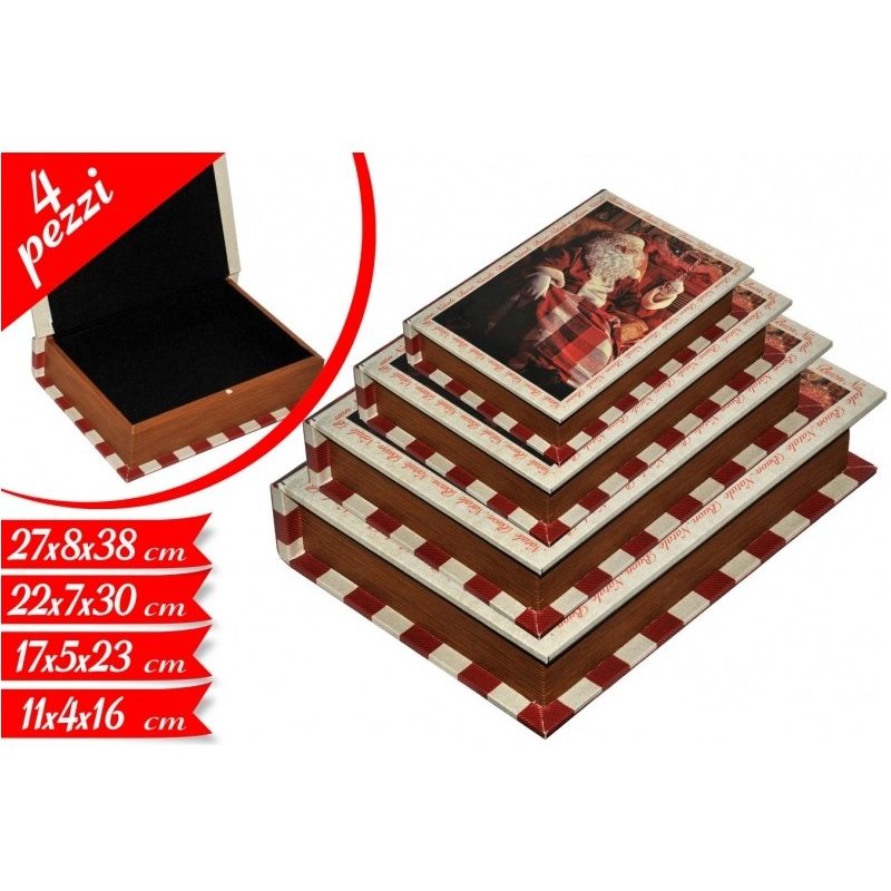 Hongu Set 4 scatole natalizie a libro Babbo Natale portaoggetti cio...
