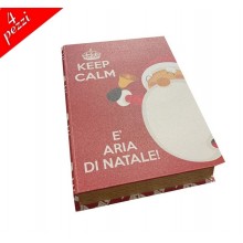 Set 4 scatole natalizie a libro Keep Calm Babbo Natale portaoggetti cioccolatini caramelle regalo decorazione casa