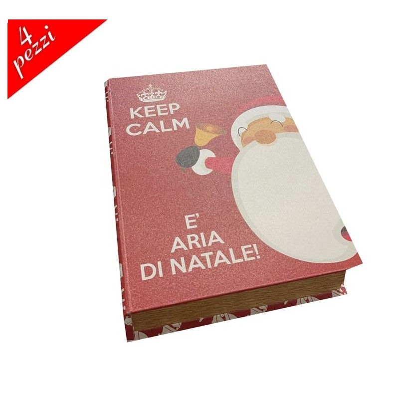 Set 4 scatole natalizie a libro Keep Calm Babbo Natale portaoggetti cioccolatini caramelle regalo decorazione casa