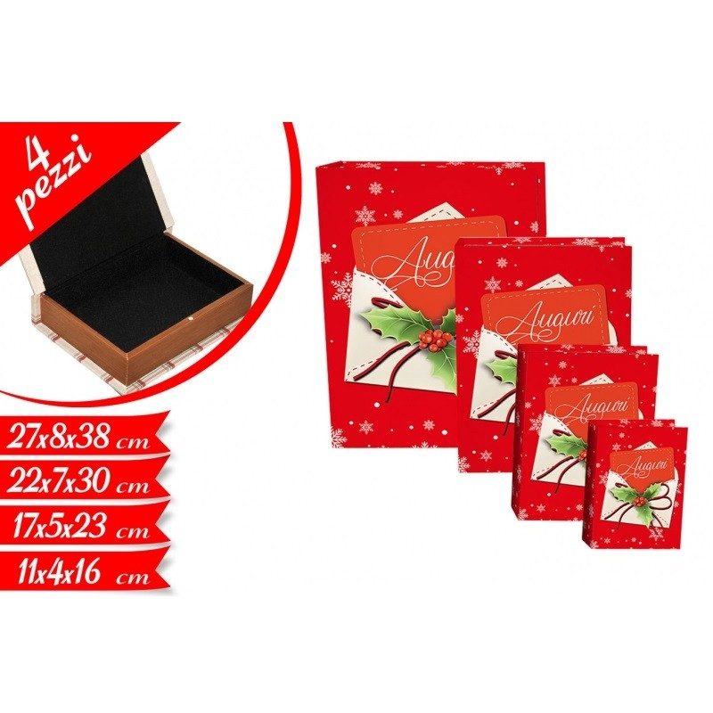 Hongu Set 4 scatole natalizie a libro scritta Auguri natale portaog...