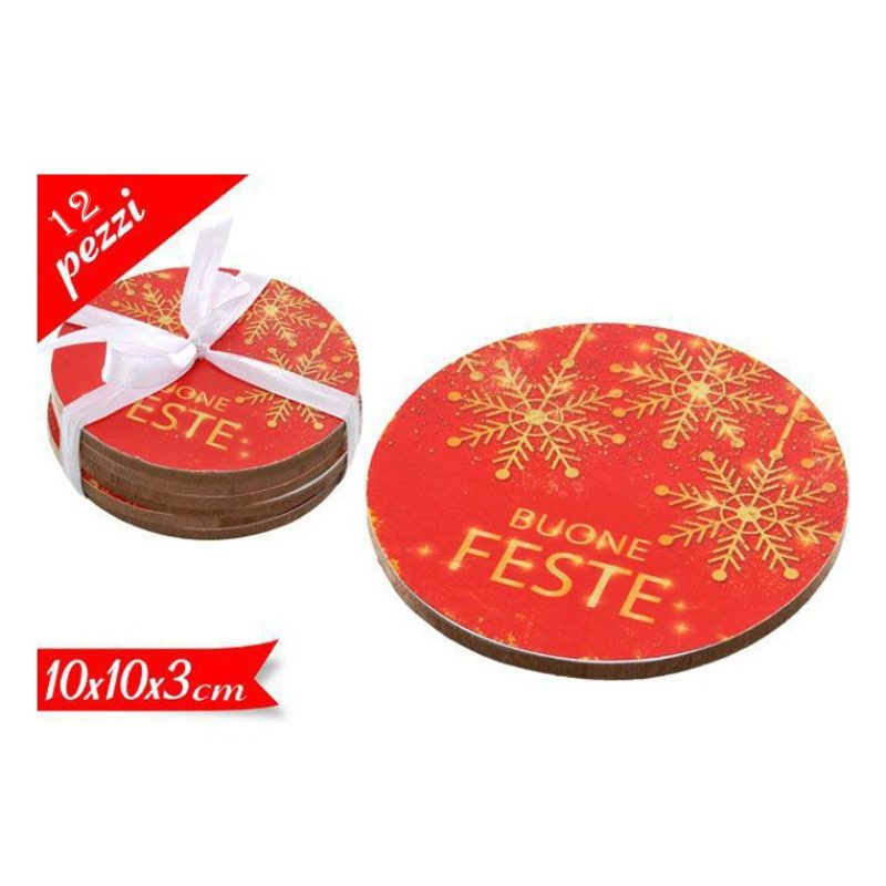 Hongu Sottobicchieri natalizi tondi 10 cm legno 12 Pezzi decorazion...