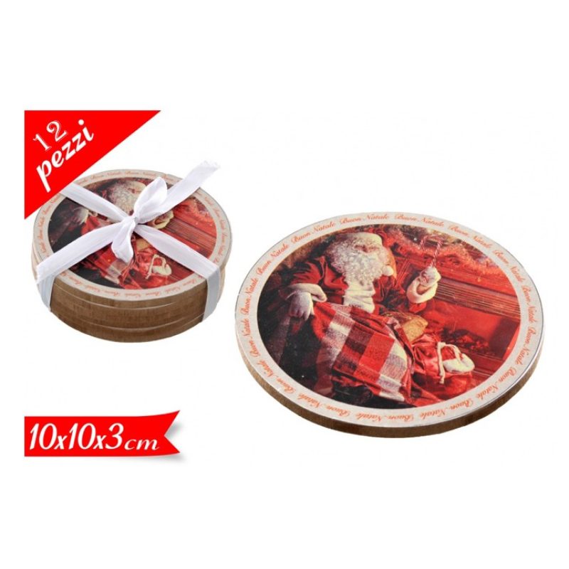 Hongu Sottobicchieri natalizi tondi 10 cm legno 12 Pezzi decorazion...