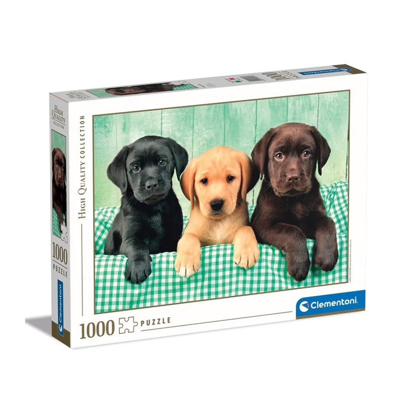 Puzzle Clementoni - 1000 pezzi - Tre cani Labrador piccoli cuccioli 69x50 cm