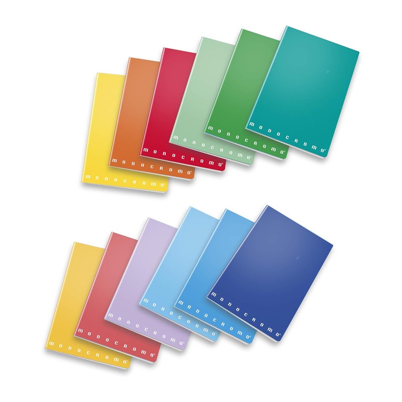 PIGNA MONOCROMO Quaderno A5 Rigatura a quadretti 5 mm colori assortiti 10pz