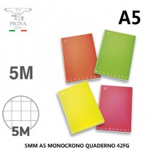PIGNA MONOCROMO Quaderno A5 Rigatura a quadretti 5 mm colori assortiti 10pz