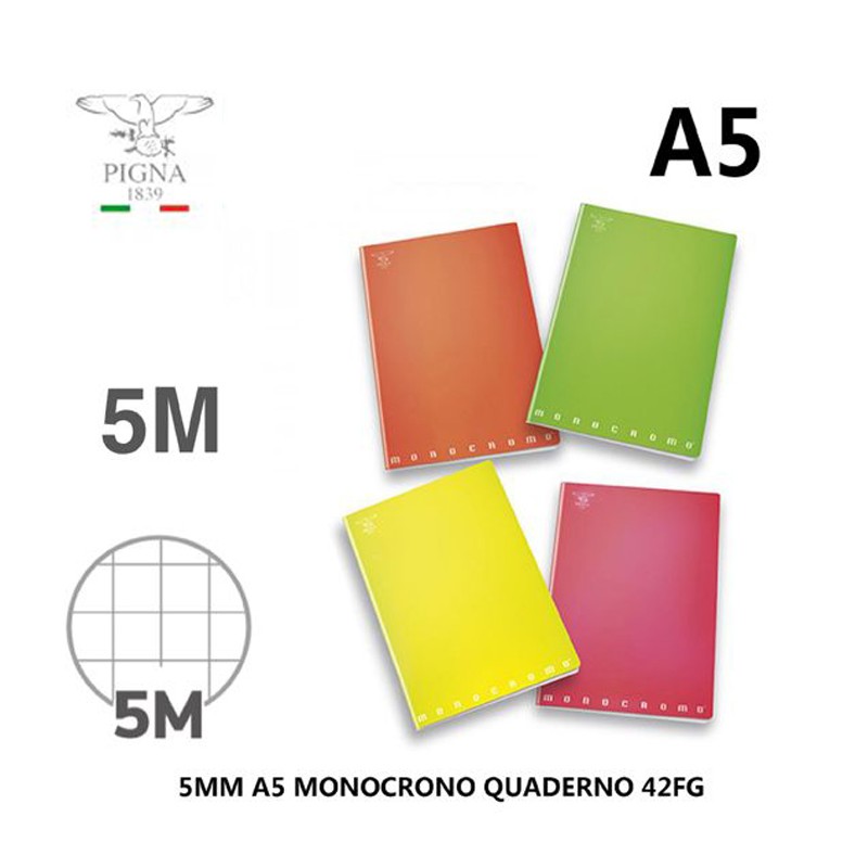 Pigna PIGNA MONOCROMO Quaderno A5 Rigatura a quadretti 5 mm colori ...