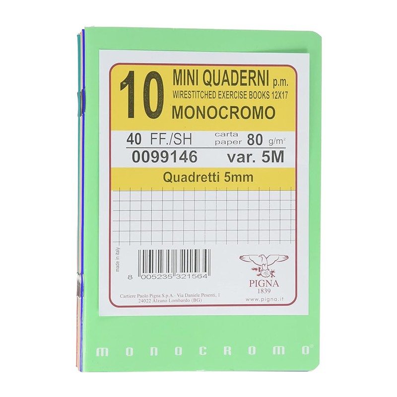 Pigna Set 10 mini Quaderni Formato A6, Rigatura 5M, Quadretti 5 mm ...