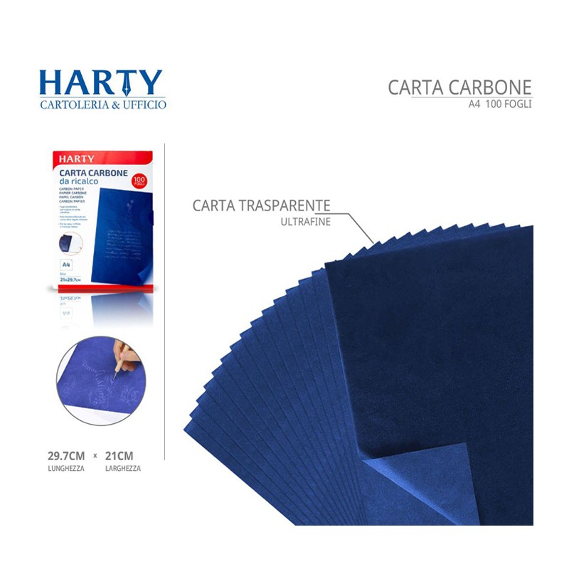 Harty 200 Fogli Carta carbone carbonio foglio autocopiante blu rica...