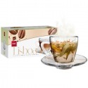Set 6 Tazze da caffè in vetro trasparente con piattino cappuccino colazione 200ml