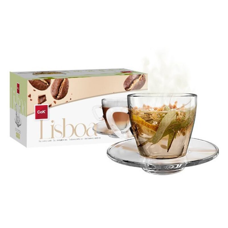 Cok Set 12 Tazze da caffè in vetro trasparente con piattino cappucc...
