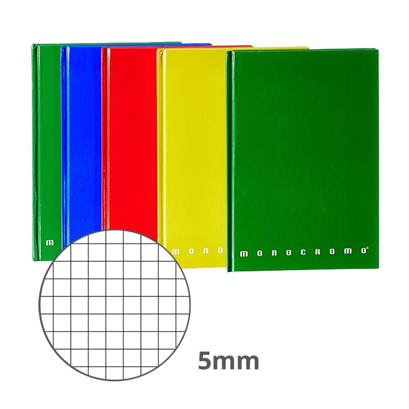 PIGNA Quaderni Cartonati A5 Conf 5 pz quadretti 5mm Monocromo colori assortiti