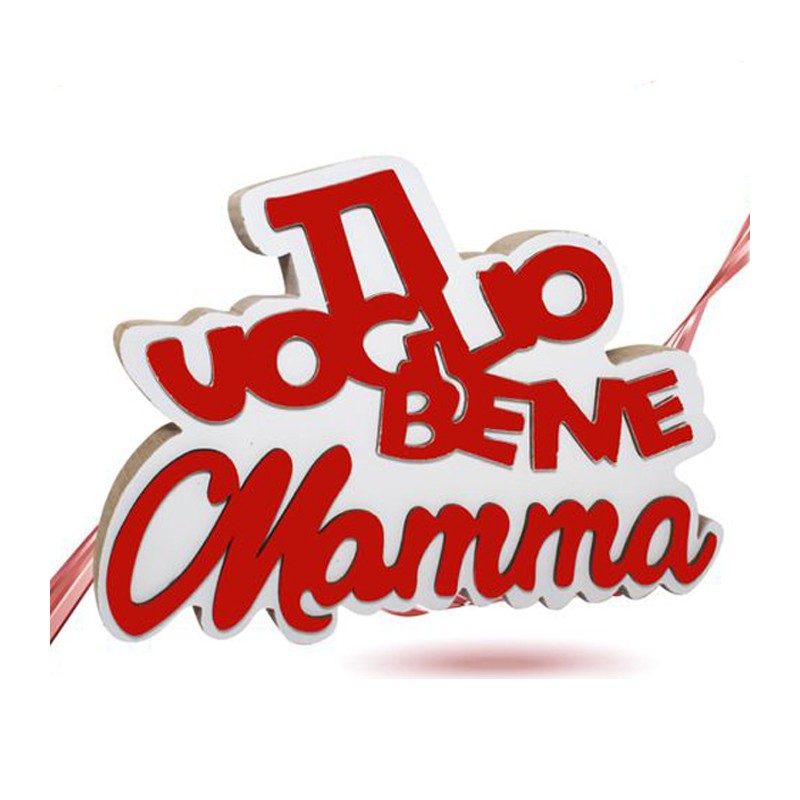 Scritta in legno dedicata alla mamma Ti voglio bene Mamma 13x18cm decorativa