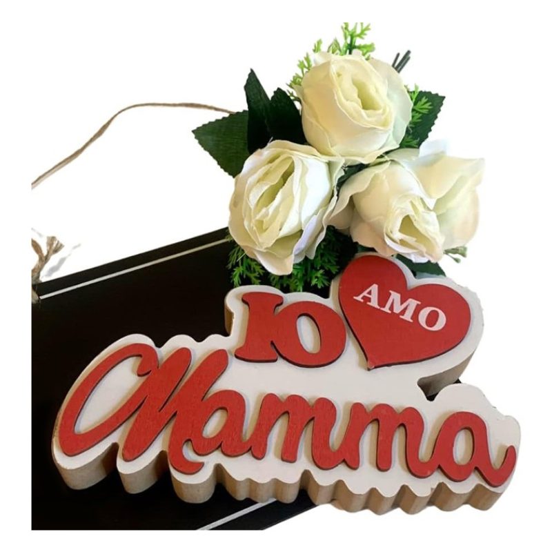 FGF Scritta in legno dedicata alla mamma Io amo Mamma 12x18cm decor...