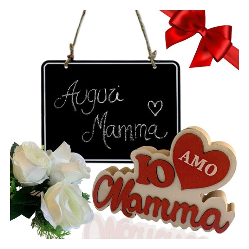 FGF Scritta in legno dedicata alla mamma Io amo Mamma 12x18cm decor...