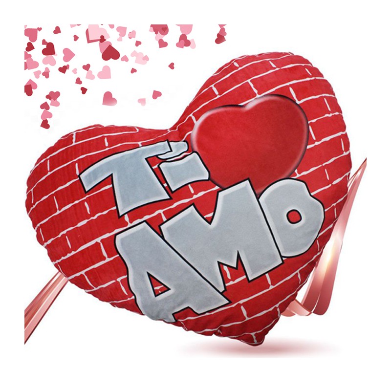 Cuscino a Forma di Cuore in Peluche con Scritta Ti Amo 55cm Regalo San Valentino
