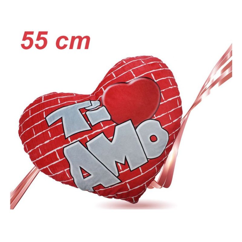 FGF Cuscino a Forma di Cuore in Peluche con Scritta Ti Amo 55cm Reg...