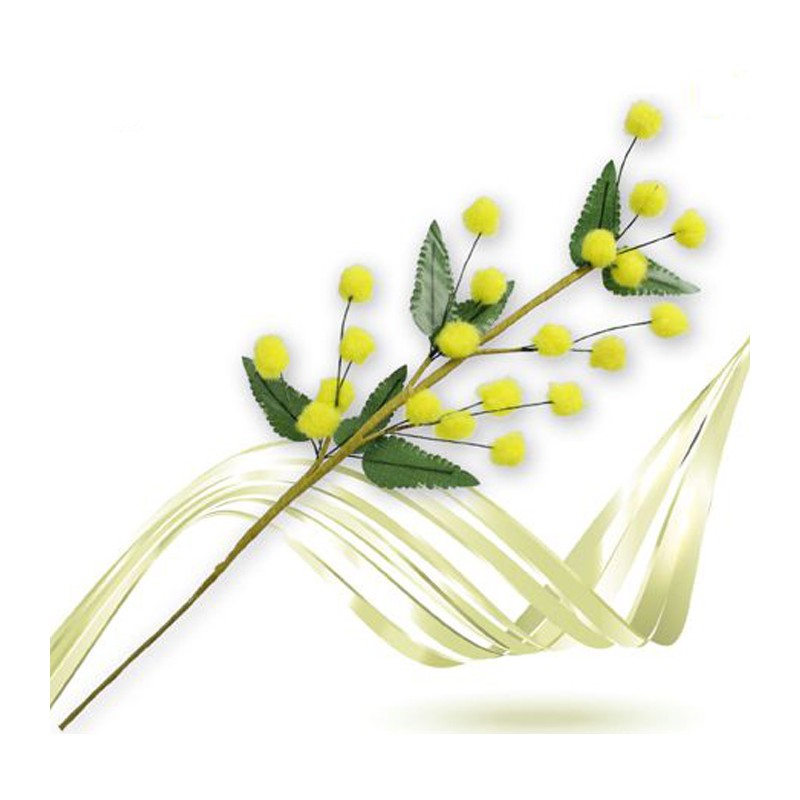Festa della donna Mazzolino di mimosa 12pz rametto artificiale fiore lanoso 25CM