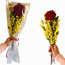 Festa della donna Mazzolino di mimosa 12pz rametto artificiale fiore lanoso 25CM