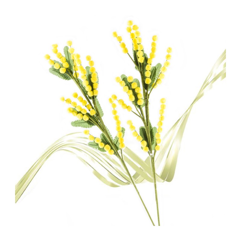 Festa della donna Mazzolino di mimosa 12pz rametto artificiale fiore lanoso 35CM