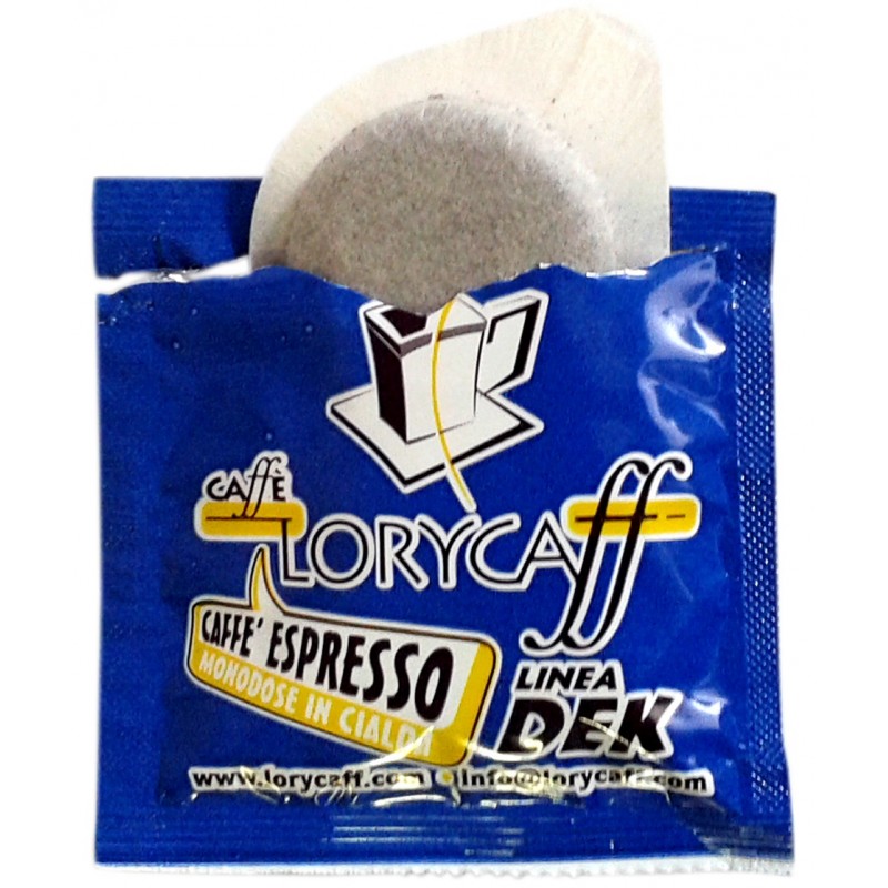 100 cialde filtro carta Caffè Lorycaff ESE 44mm Miscela Decaffeinato Aroma Corposo