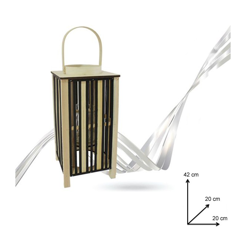 FGF Lanterna porta candela in legno bamboo Portatile campeggio lamp...
