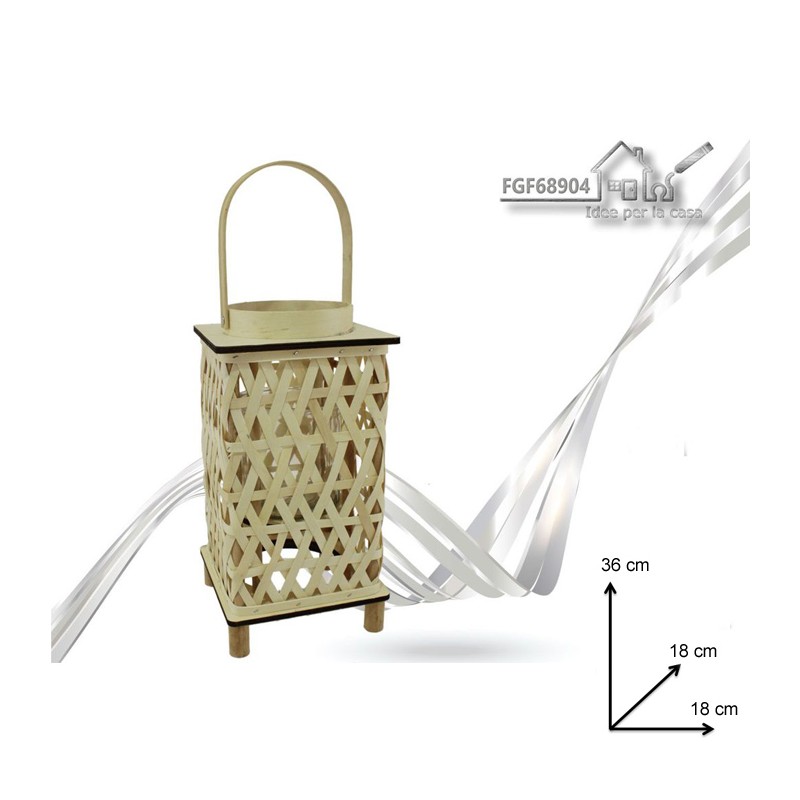 FGF Lanterna porta candela in legno rattan Portatile campeggio lamp...