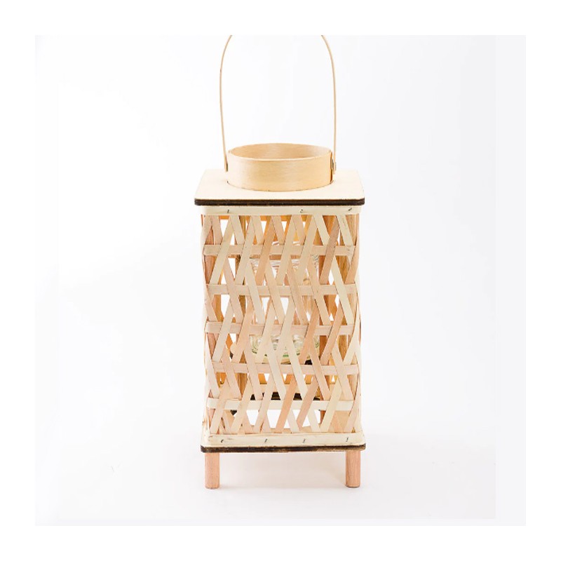 FGF Lanterna porta candela in legno rattan Portatile campeggio lamp...