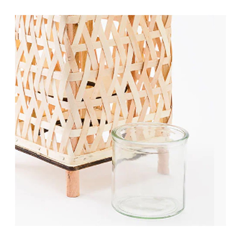 FGF Lanterna porta candela in legno rattan Portatile campeggio lamp...