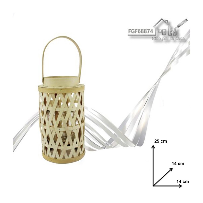 FGF Lanterna Porta candela in legno rattan Portatile lampada 25x14 ...