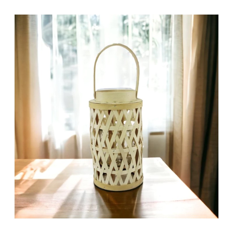 FGF Lanterna Porta candela in legno rattan Portatile lampada 25x14 ...