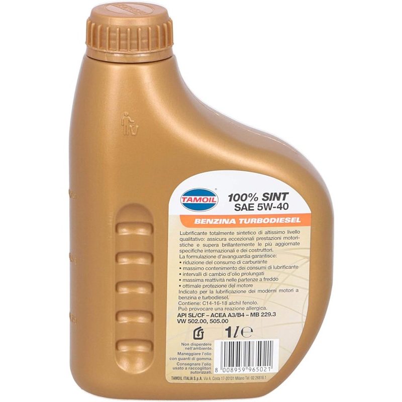 Tamoil Tamoil Olio Lubrificante 100% SINT SAE 5W-40 1 litro 9578 mo...