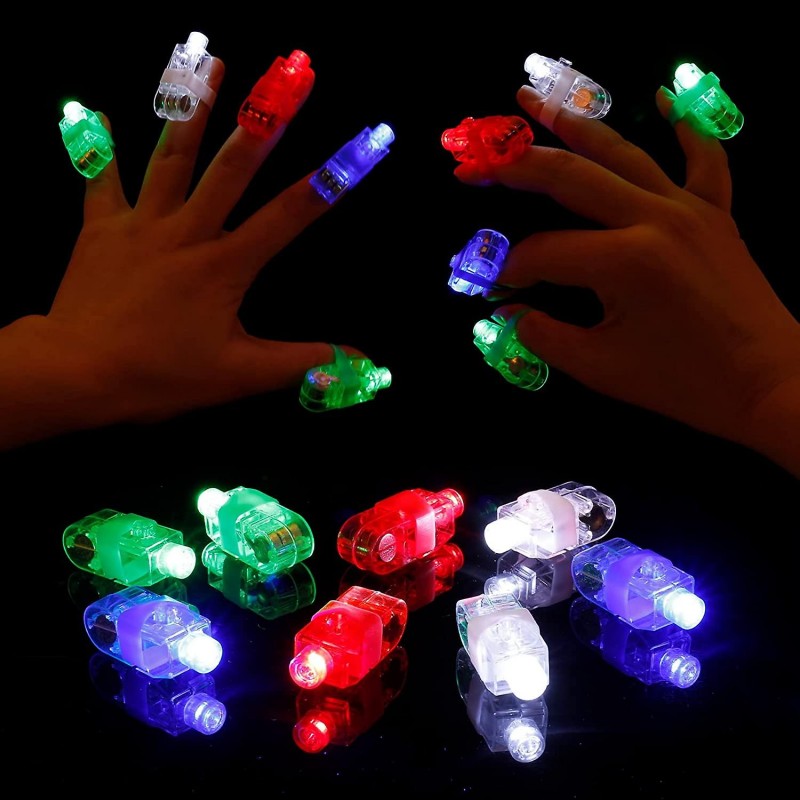 10 Luci a Led Dita Psichedeliche anelli da DITO a batteria colorati party feste
