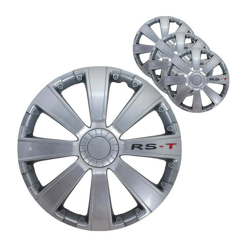 Set 4 Copricerchi universali coppe copriruota borchie RS-T 13"/14"/15"/16" Grigi