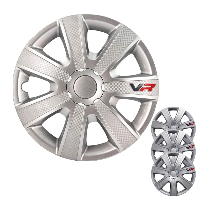4 Copricerchio universale coppe copri ruota borchie VR 13"/14"/15"/16" grigio