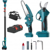 Kit potatura cesoia forbice + mini motosega 6" a batteria con asta ...
