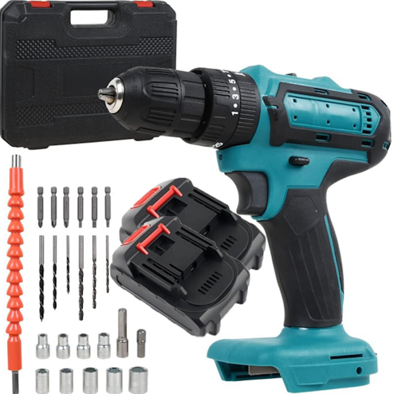 Kit avvitatore trapano punte prolunga percussione con valigetta 2 batterie